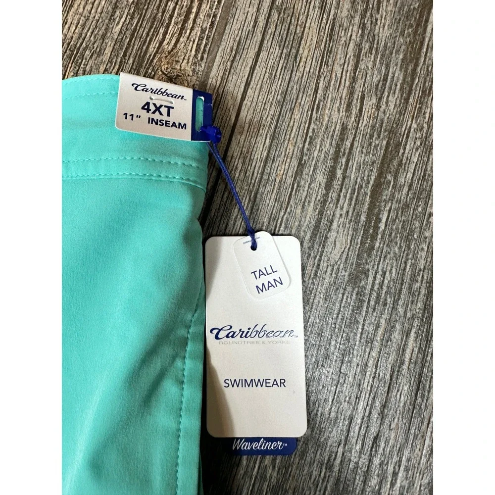 Caribbean Roundtree Yorke 4XT Tall Man Swim Trunks‎ Board Shorts Turquoise NWT